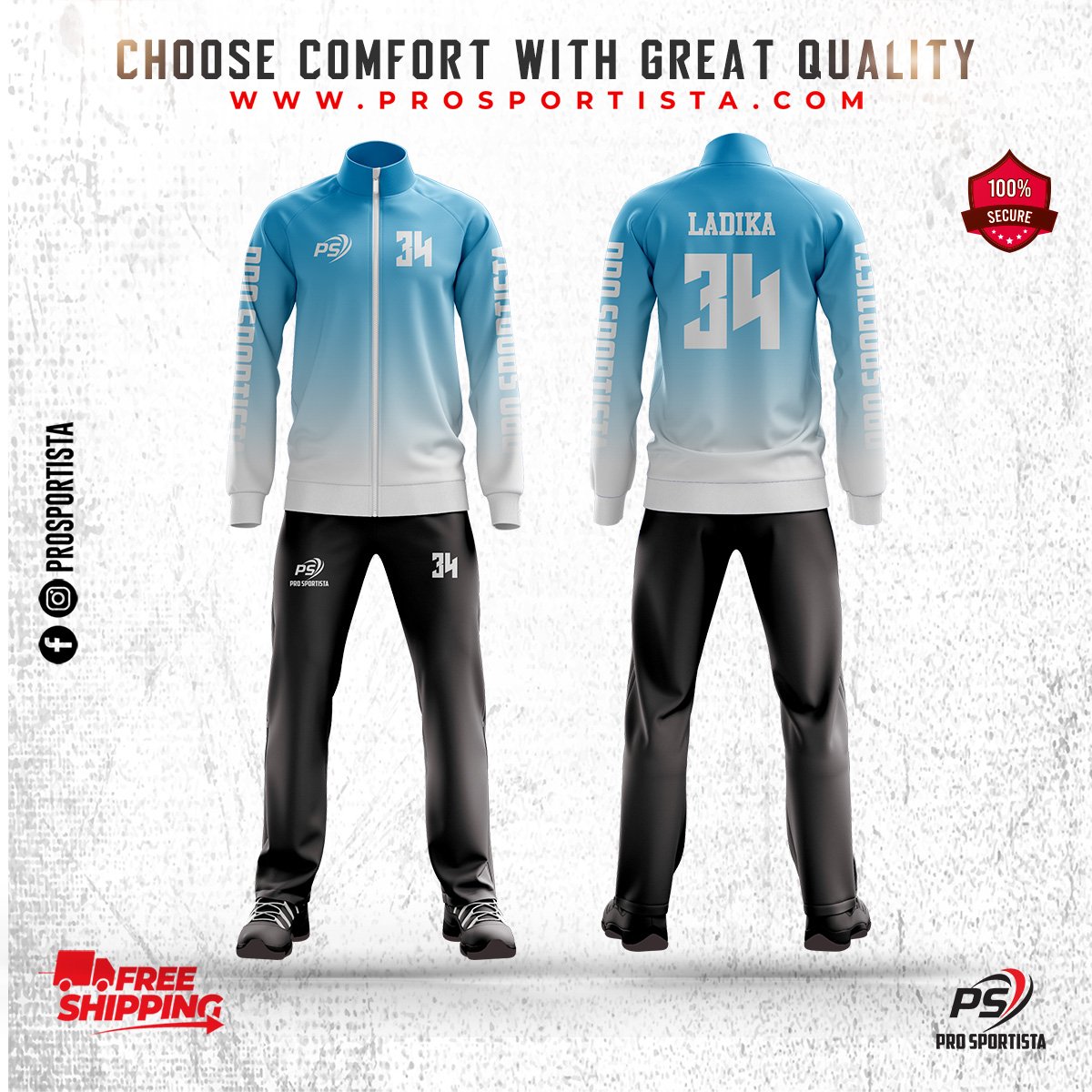 Sky Blue & Grey Sublimated Custom Warmup Set - Image 2