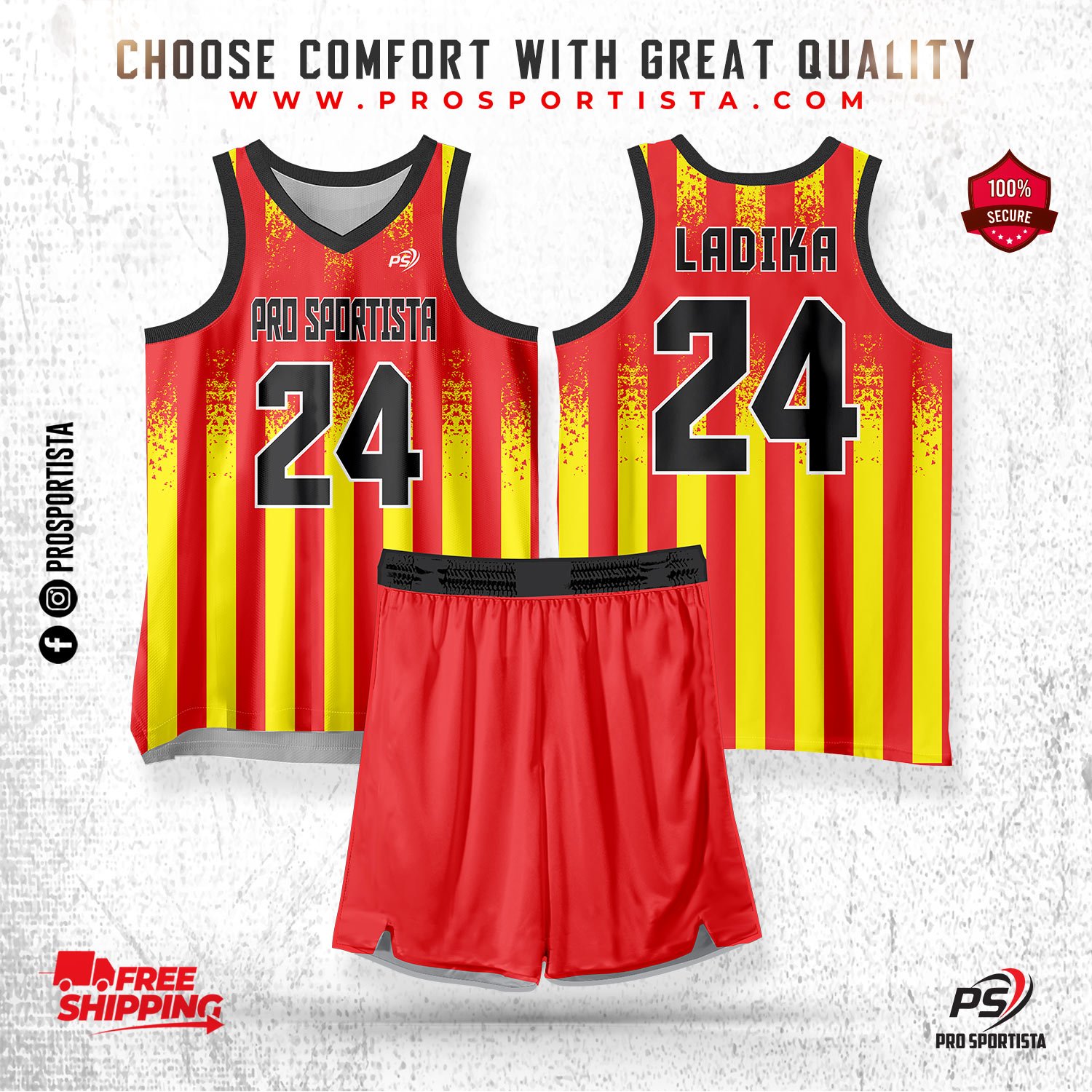 Red & Yellow Basketball Uniform – Striped Team Edition - Image 2