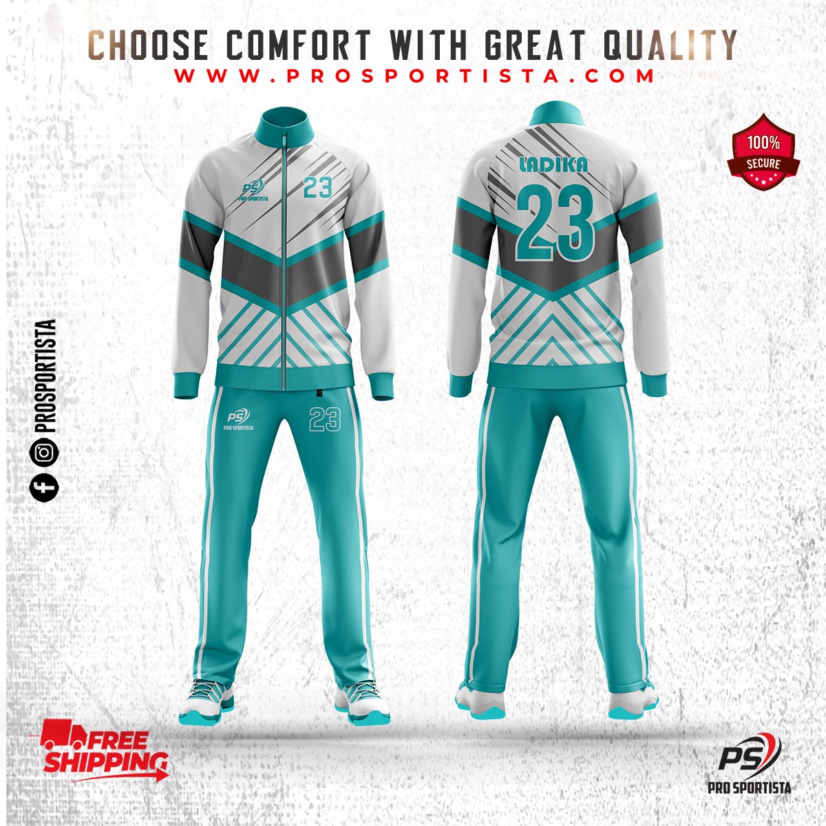 Teal & White Sublimated Warmup Set – Geometric Pattern Edition - Image 2