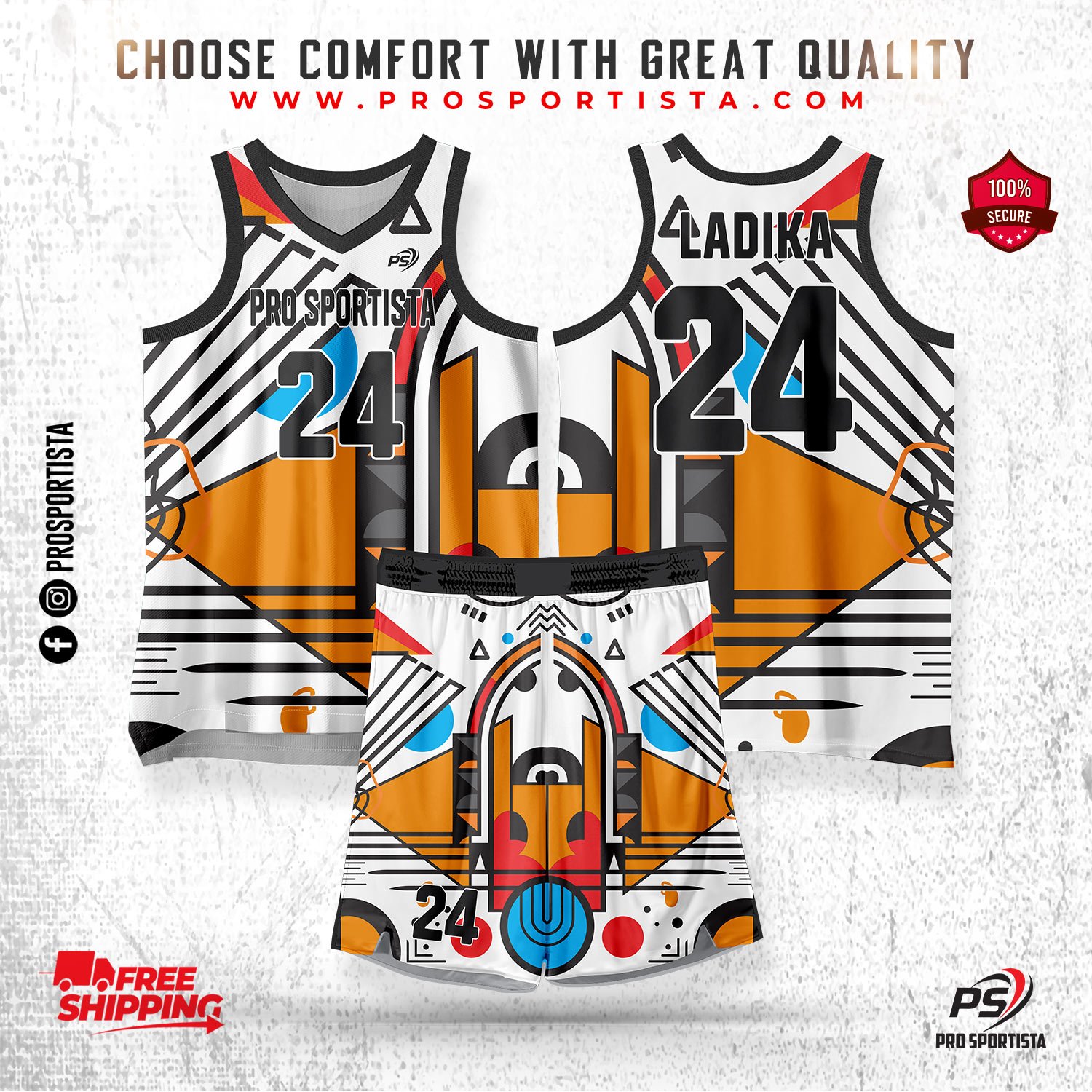 White & Orange Basketball Uniform – Retro Court Edition - Image 2