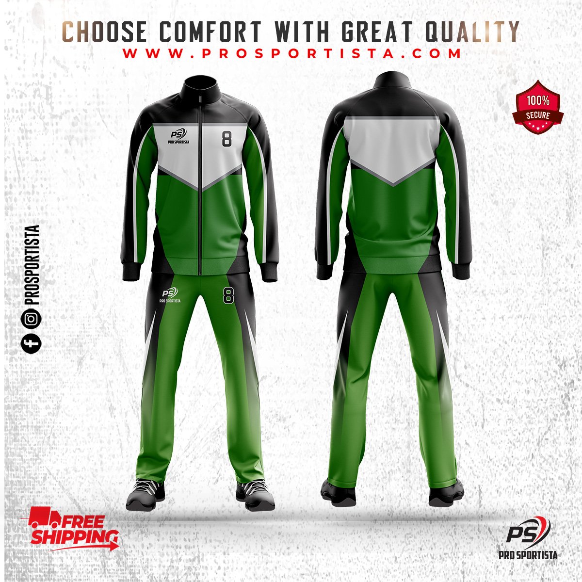 Green & Black Sublimated Warmup Set – Athletic Training Suit - Image 2
