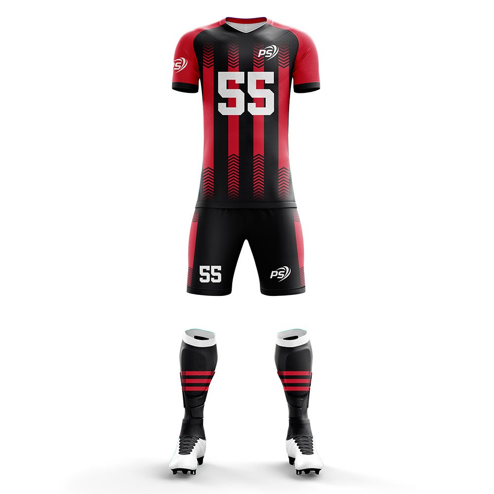 Black & Red Vertical Stripe Soccer Kit – Jersey & Short - Image 2