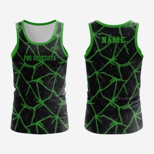 Custom Charcoal & Neon Green “Pro Sportista” Sublimated Web Pattern Athletic Tank Top