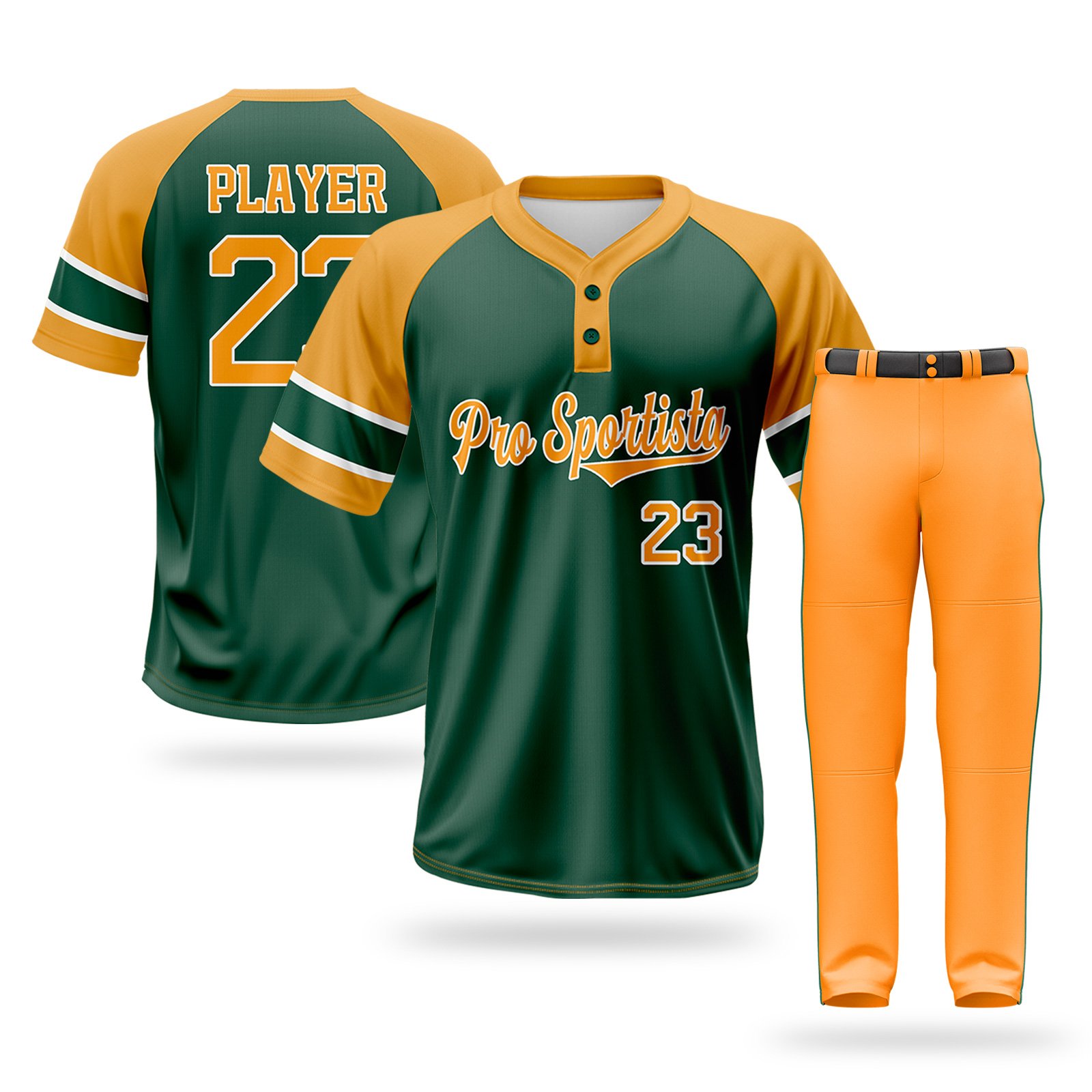 Green & Yellow Baseball Uniform Set – Pro Sportista Custom Jersey & Pants - Image 2