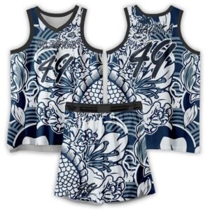 Blue & White Artwork Basketball Uniform – Ink Pattern Edition