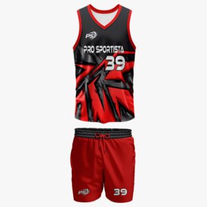 Custom Red & Black “Shatter” Pro Sportista 39 Sublimated Basketball Uniform Set