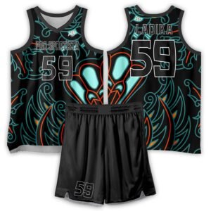 Teal & Black Basketball Uniform – Neon Tribal Edition