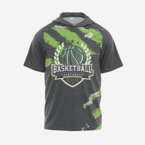 Custom Grey & Lime Green “Basketball Championship” Performance Hooded T-Shirt