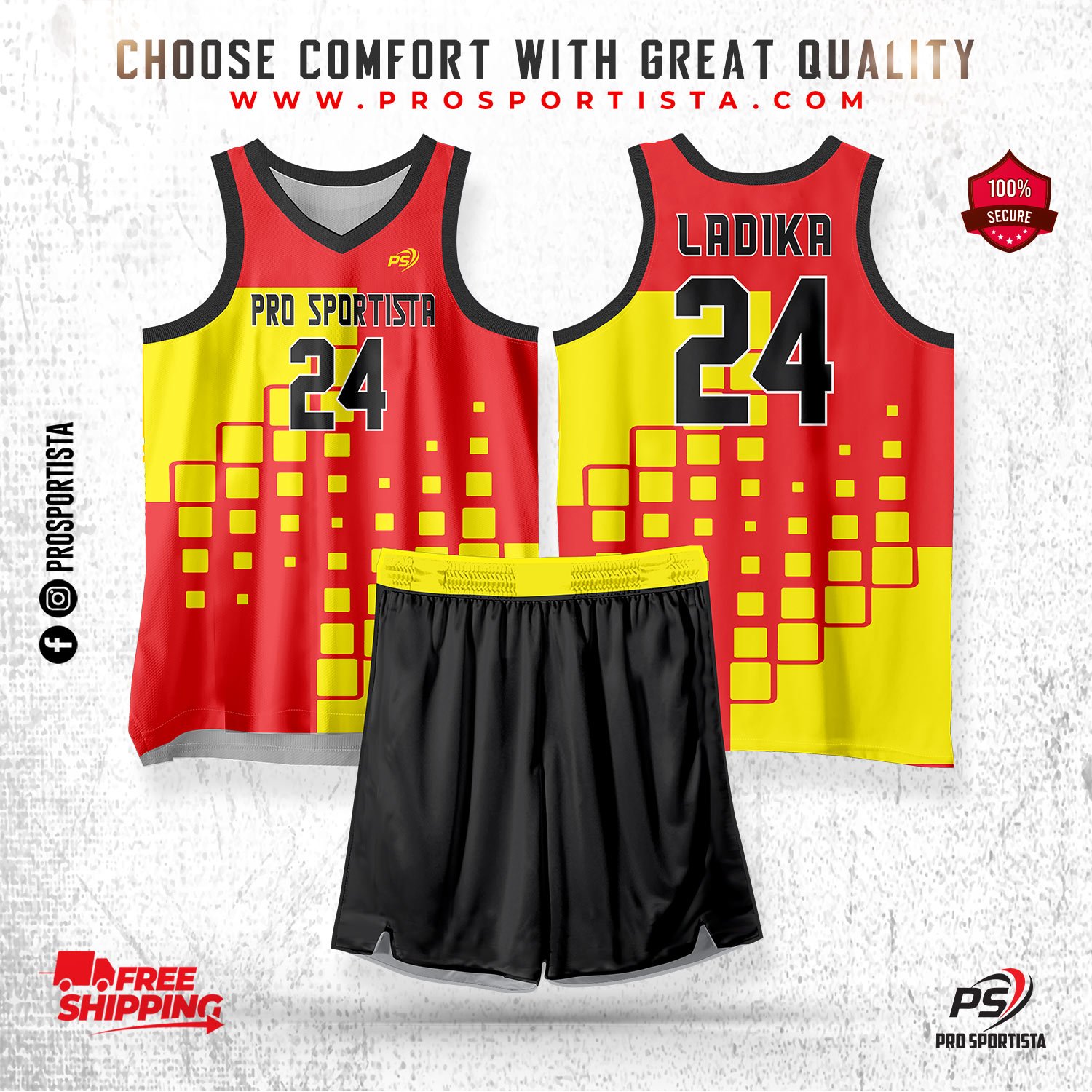 Red & Yellow Gradient Basketball Uniform – Sunset Power Edition - Image 2