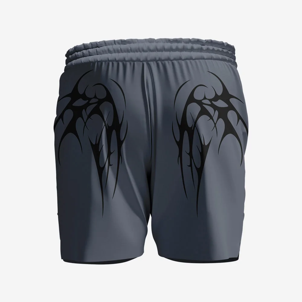 Custom Grey & Black “Tribal Wing” Performance Shorts - Image 2