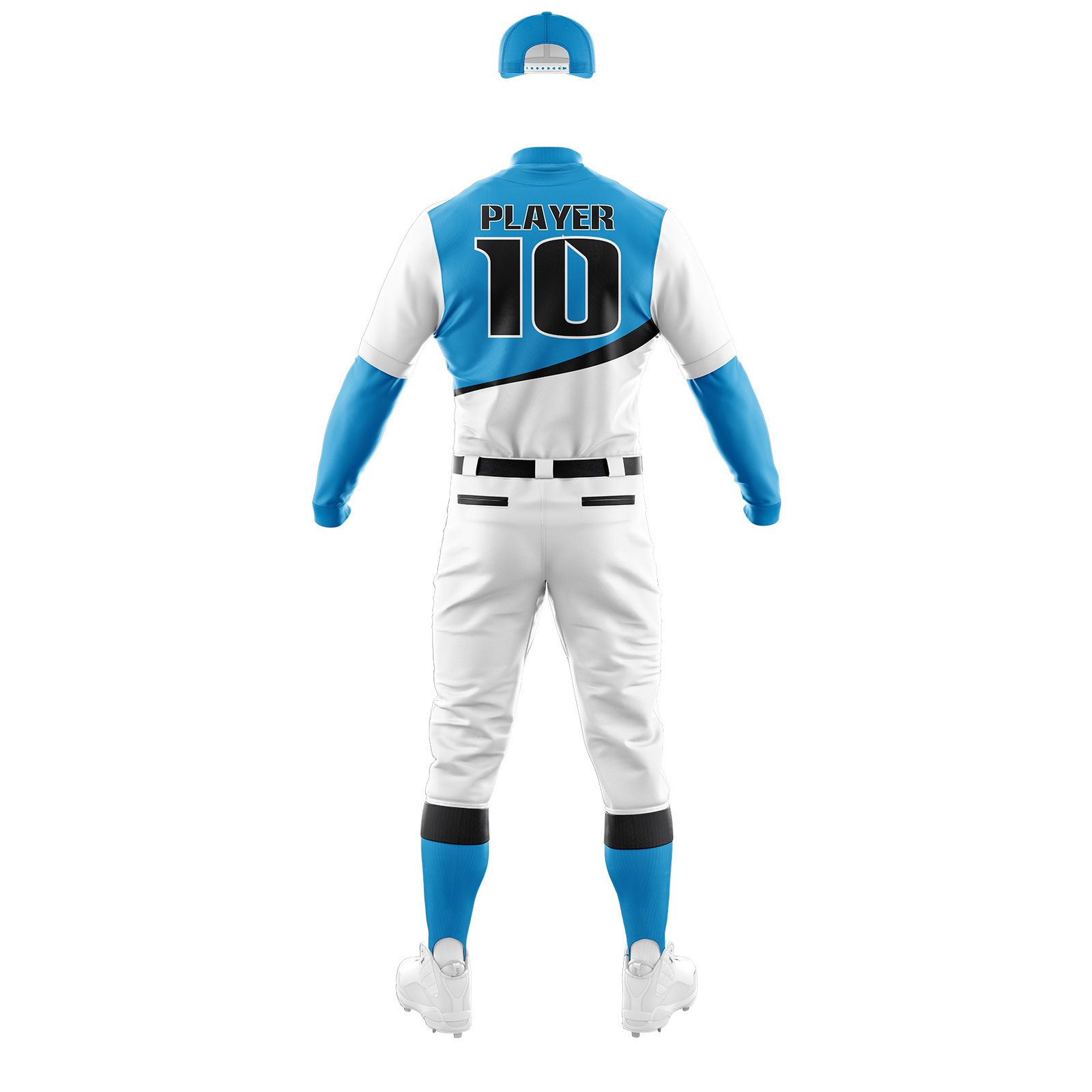 White & Sky Blue Baseball Uniform – Pro Sportista Custom Set - Image 3