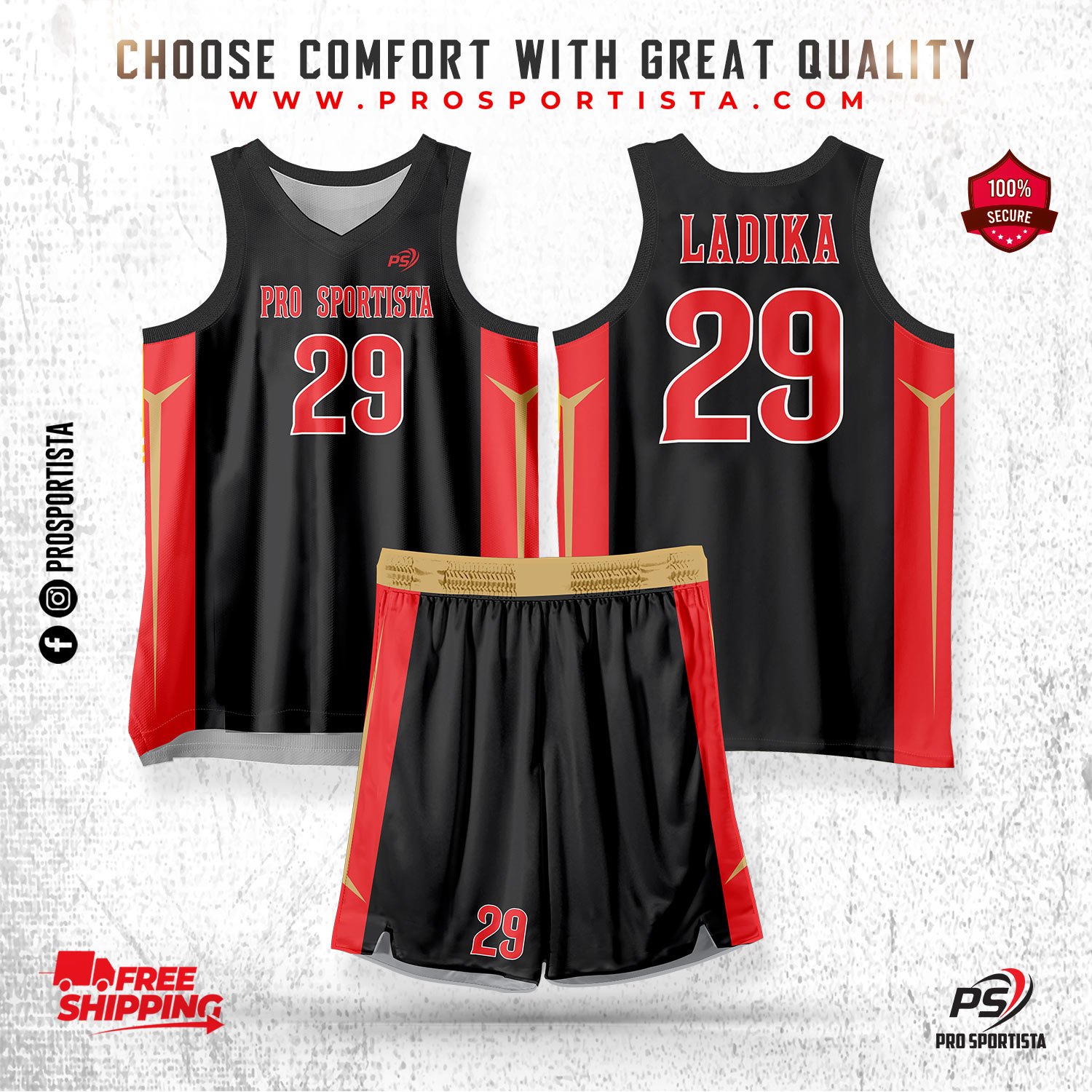 Red & Black Basketball Uniform – Pro Energy Edition - Image 2