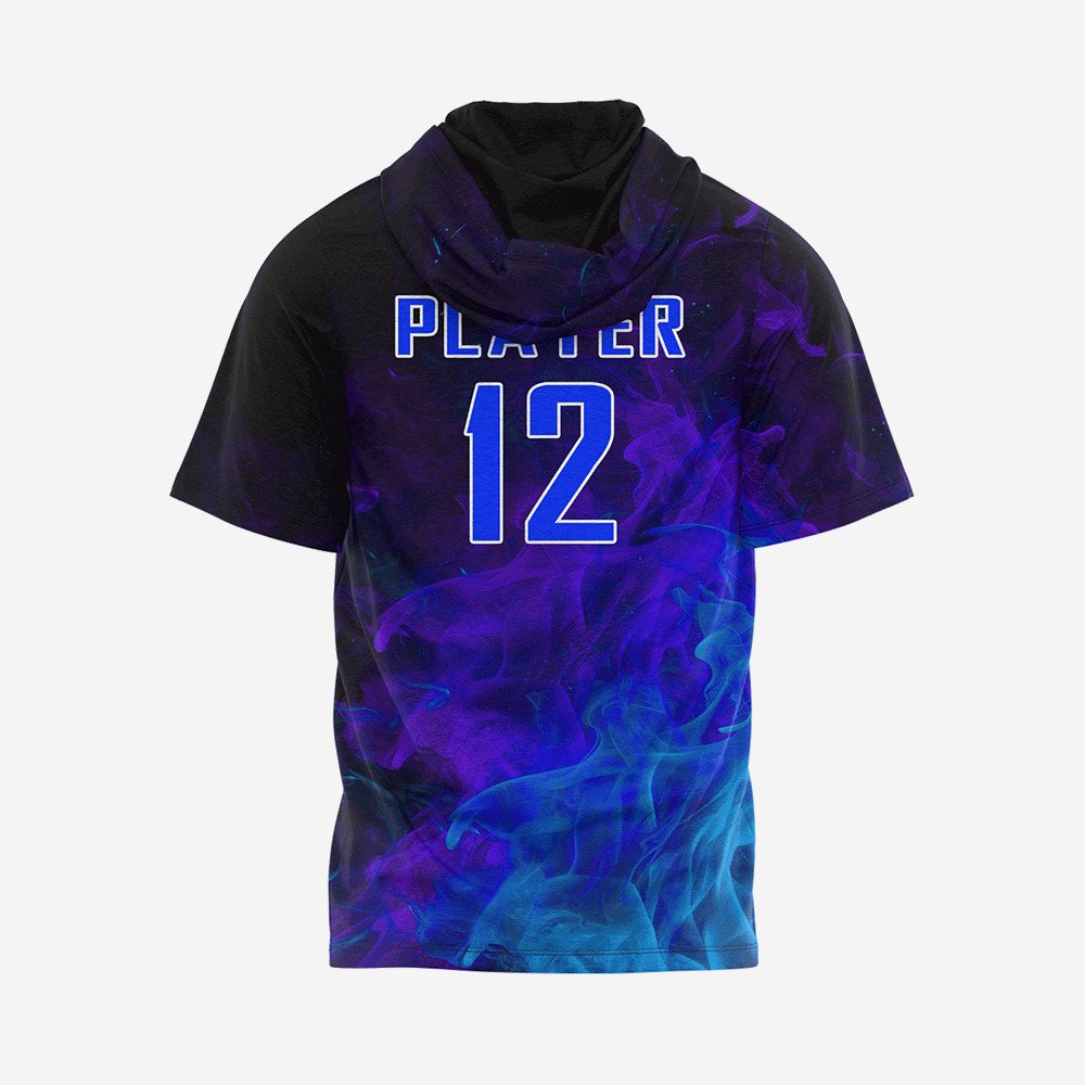 Custom Purple & Blue “Flame Strike” Performance Hooded T-Shirt - Image 2