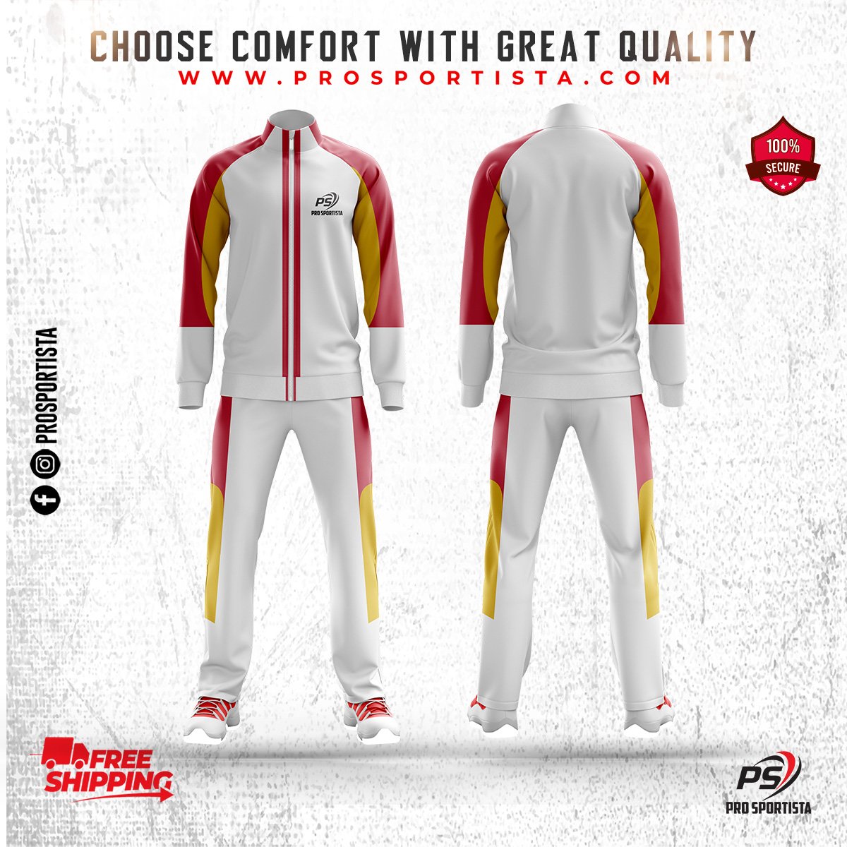 White, Gold & Red Sublimated Warmup Set – Elite Athlete Edition - Image 2