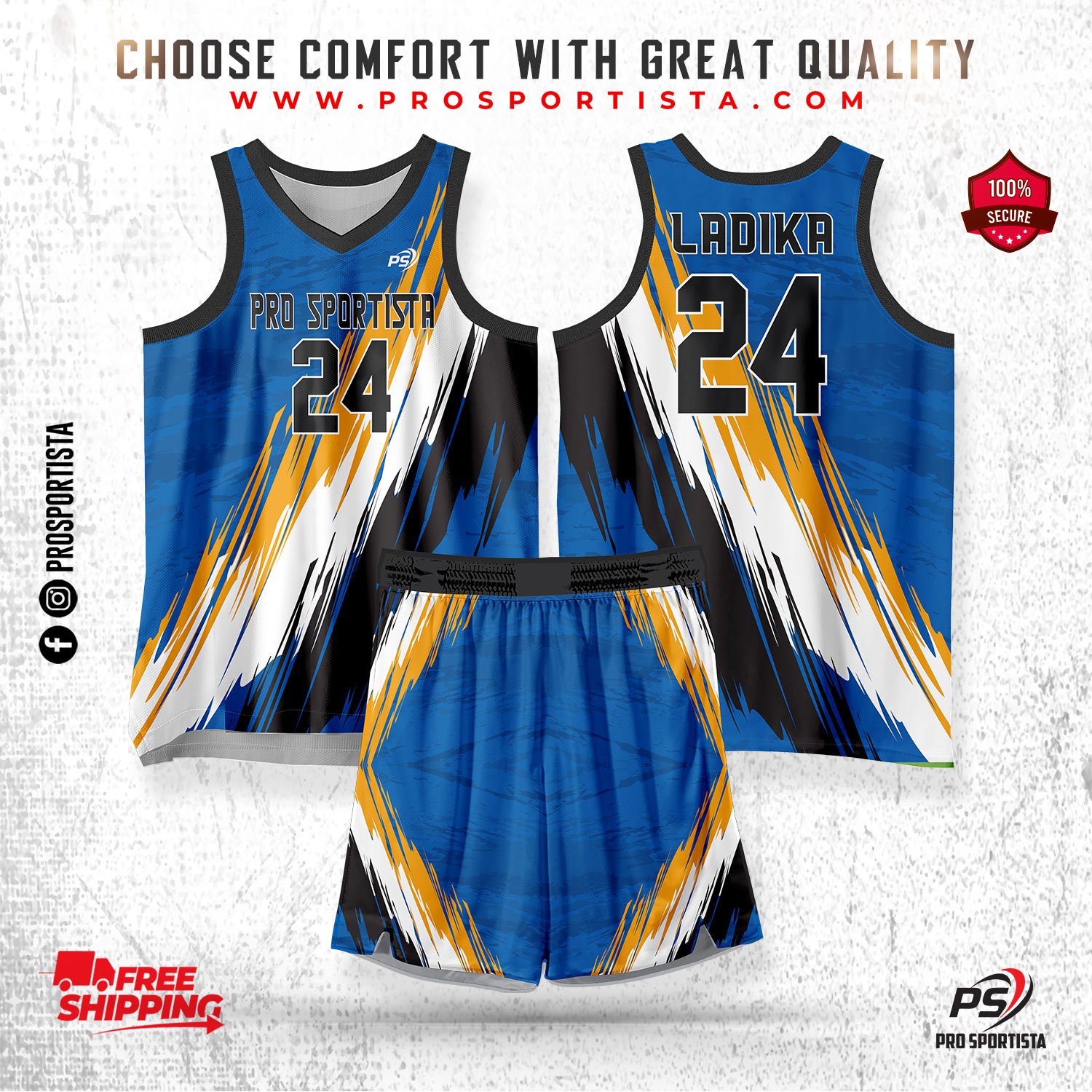 Blue,Black & Yellow Basketball Uniform – Victory Edition - Image 2