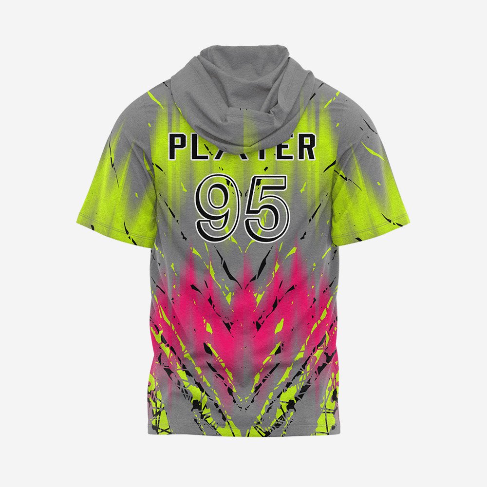 Custom Grey & Neon “Acid Strike” Performance Hooded T-Shirt - Image 2