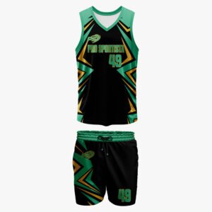 Custom Emerald & Gold “Pro Sportista 49” Sublimated Basketball Uniform Set