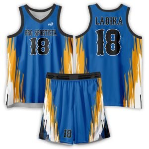 Blue & Yellow Basketball Uniform – Dynamic Skyline Edition