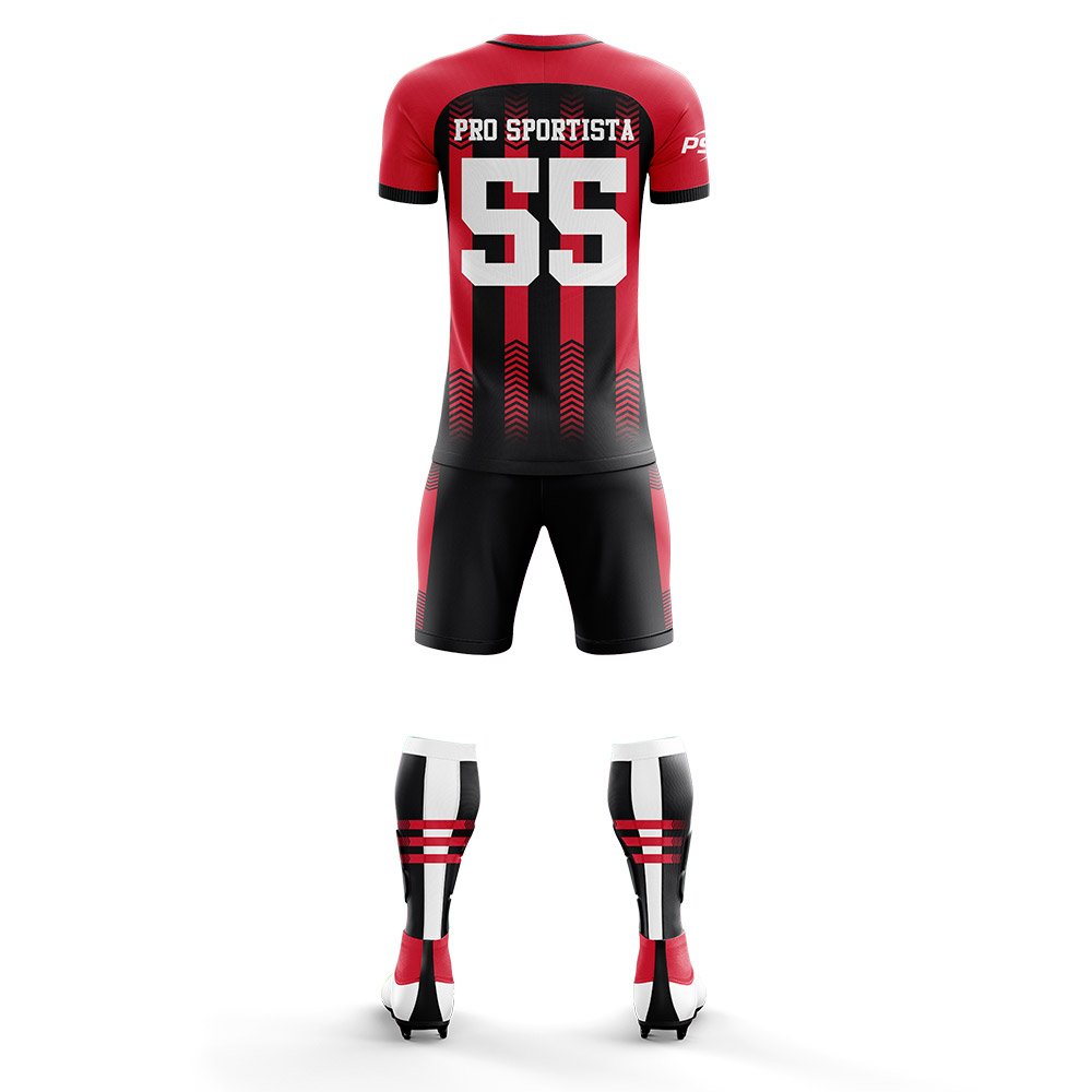 Black & Red Vertical Stripe Soccer Kit – Jersey & Short - Image 3