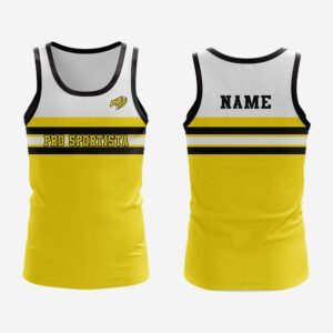 Custom Yellow & White “Pro Sportista” Sublimated Striped Athletic Tank Top