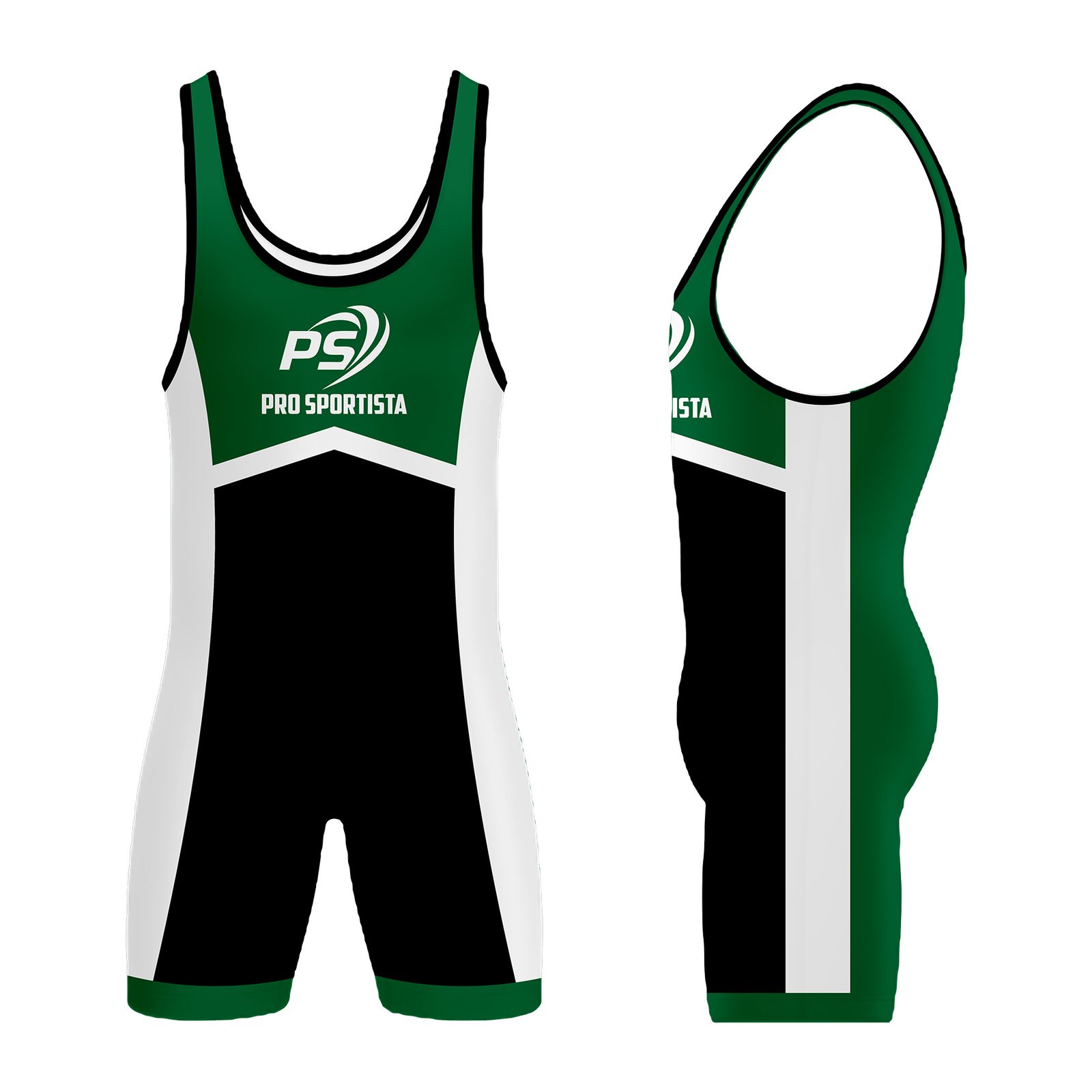 Green & Black Panel Wrestling Singlet - Image 2