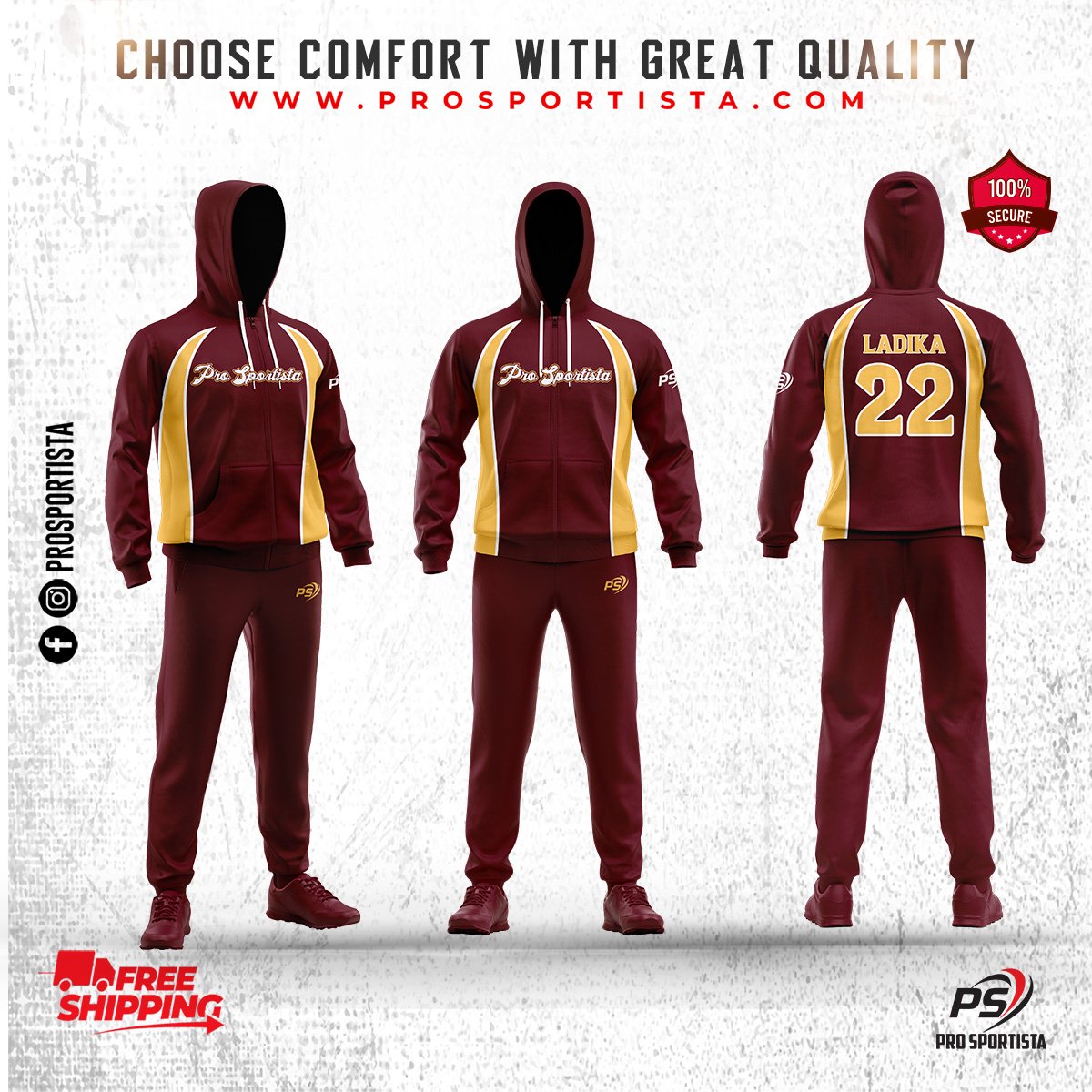 Maroon & Gold Sublimated Hooded Warmup Set - Image 2
