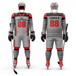 Grey & Red Ice Hockey Uniform – Steel Rink Edition
