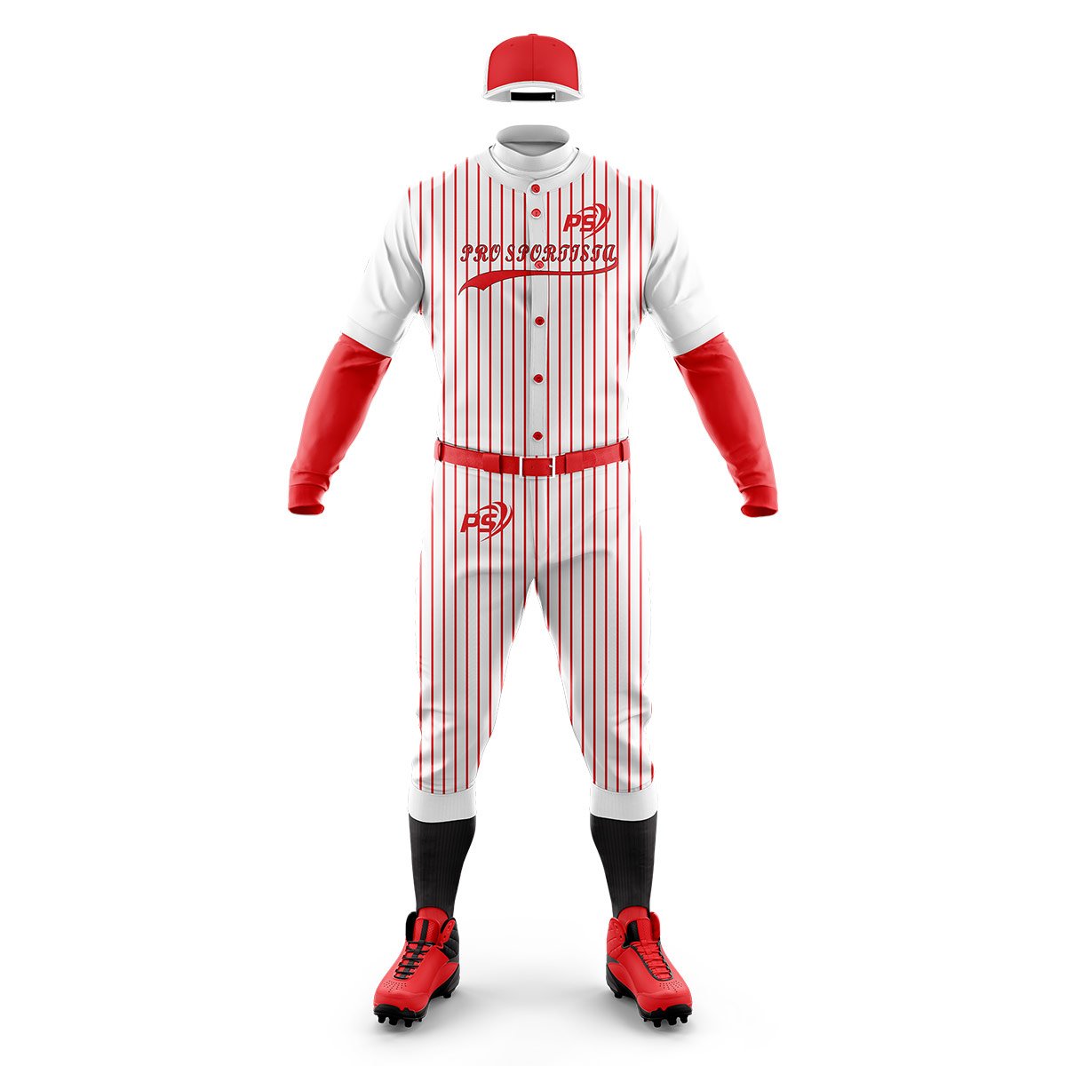 White & Red Pinstripe Baseball Uniform – Custom Jersey & Pants - Image 2