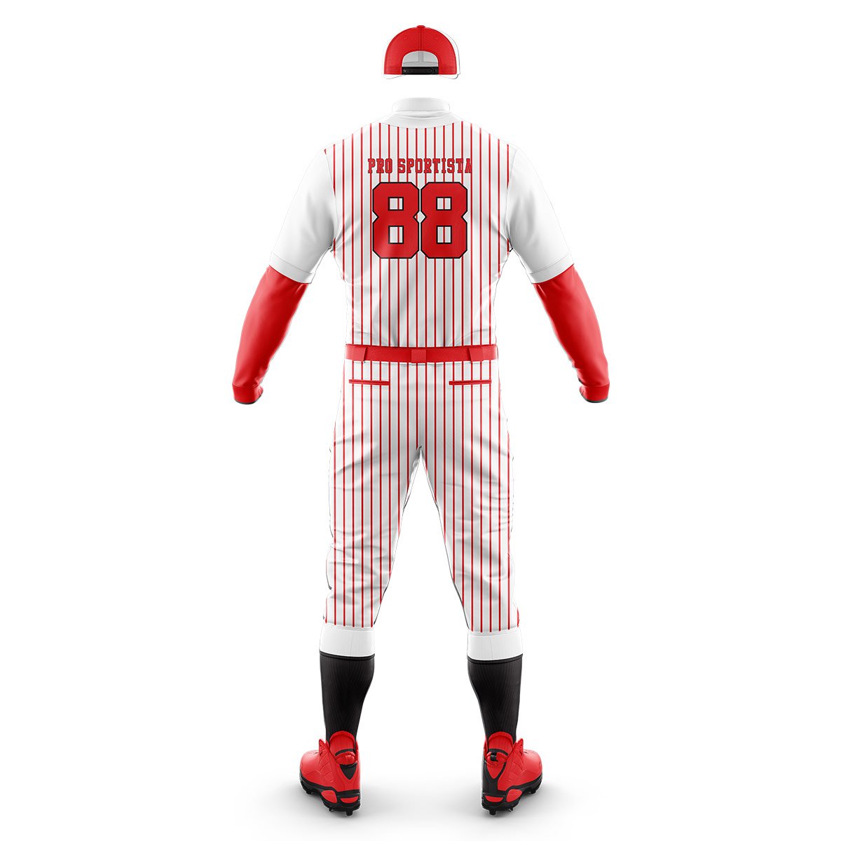 White & Red Pinstripe Baseball Uniform – Custom Jersey & Pants - Image 3