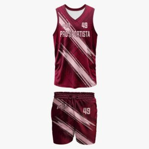 Custom Burgundy & Rose “Brush Strike” Pro Sportista 49 Sublimated Basketball Uniform Set