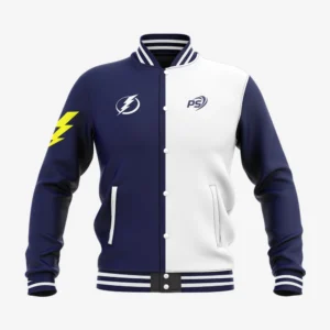 Custom Navy & White “Lightning Strike” Performance Letterman Jacket