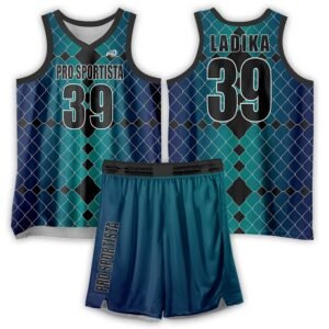 Teal & Black Basketball Uniform – Ocean Grid Edition