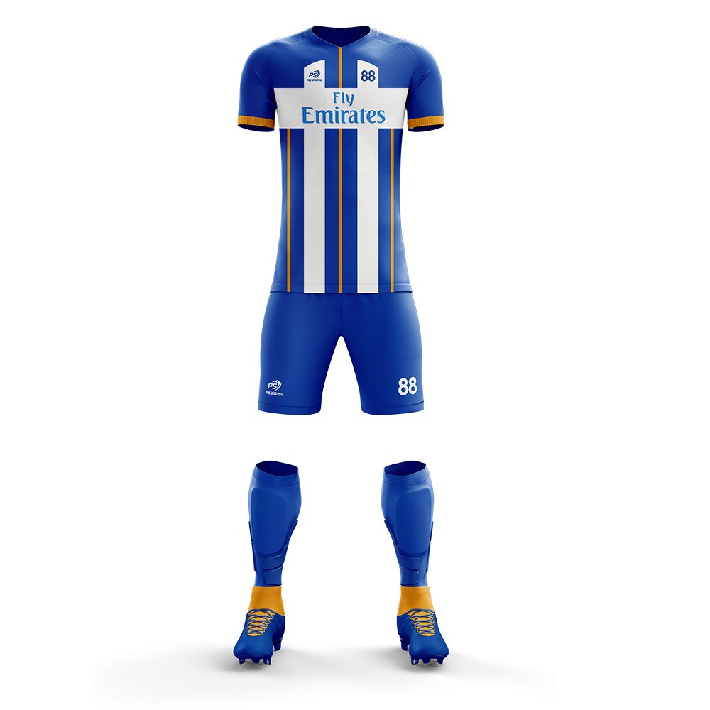 Blue & White Vertical Stripe Soccer Jersey & Short - Image 2