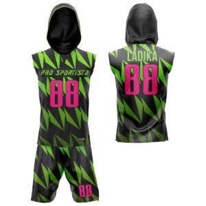 Green & Black Lightning Flag Football Uniform – Pro Sportista Custom Sleeveless Hoodie Set