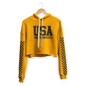 Yellow Checkered Crop Top Hoodie