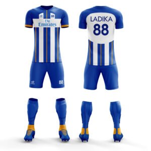 Blue & White Vertical Stripe Soccer Jersey & Short