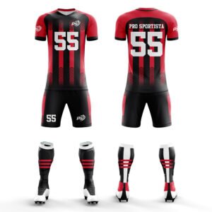Black & Red Vertical Stripe Soccer Kit – Jersey & Short
