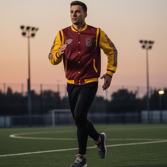 Custom Maroon & Gold Varsity Jacket - Image 2