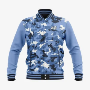 Custom Blue “Arctic Camo” Performance Letterman Jacket