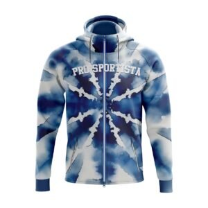 Blue Tie-Dye Style Sublimated Zip-Up Hoodie