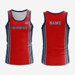 Custom Red & Navy “Pro Sportista” Sublimated Vertical Stripe Athletic Tank Top