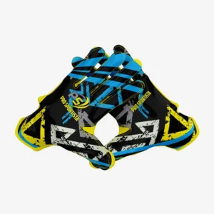 Custom Blue & Yellow “Cyber Grunge” Performance Football Gloves