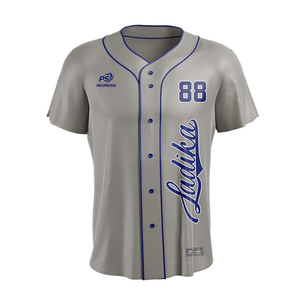 Gray & Blue Baseball Jersey – Classic Button-Up - Image 2