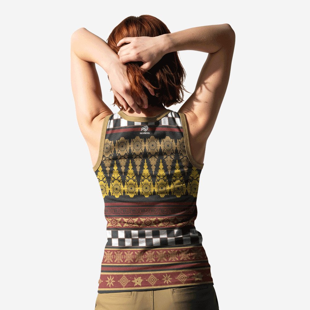Custom Women’s Maroon & Gold “Boho-Heritage” Sublimated Athletic Tank Top - Image 2