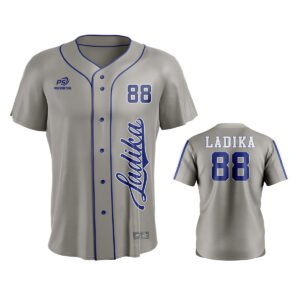Gray & Blue Baseball Jersey – Classic Button-Up