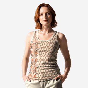 Custom Women’s Cream & Terra Cotta “Geometric Lattice” Sublimated Athletic Tank Top