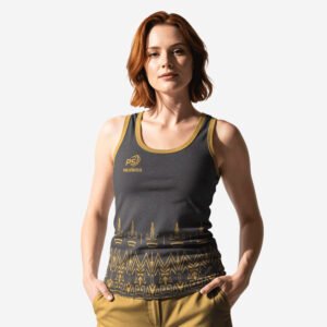 Custom Women’s Charcoal & Mustard Gold “Ancient Motif” Sublimated Athletic Tank Top