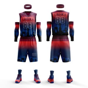 Navy Blue & Red Basketball Uniform – Custom Performance Set