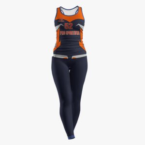 Custom Women’s Navy & Orange “Pro Sportista 52” Sublimated Honeycomb Tank & Legging Set