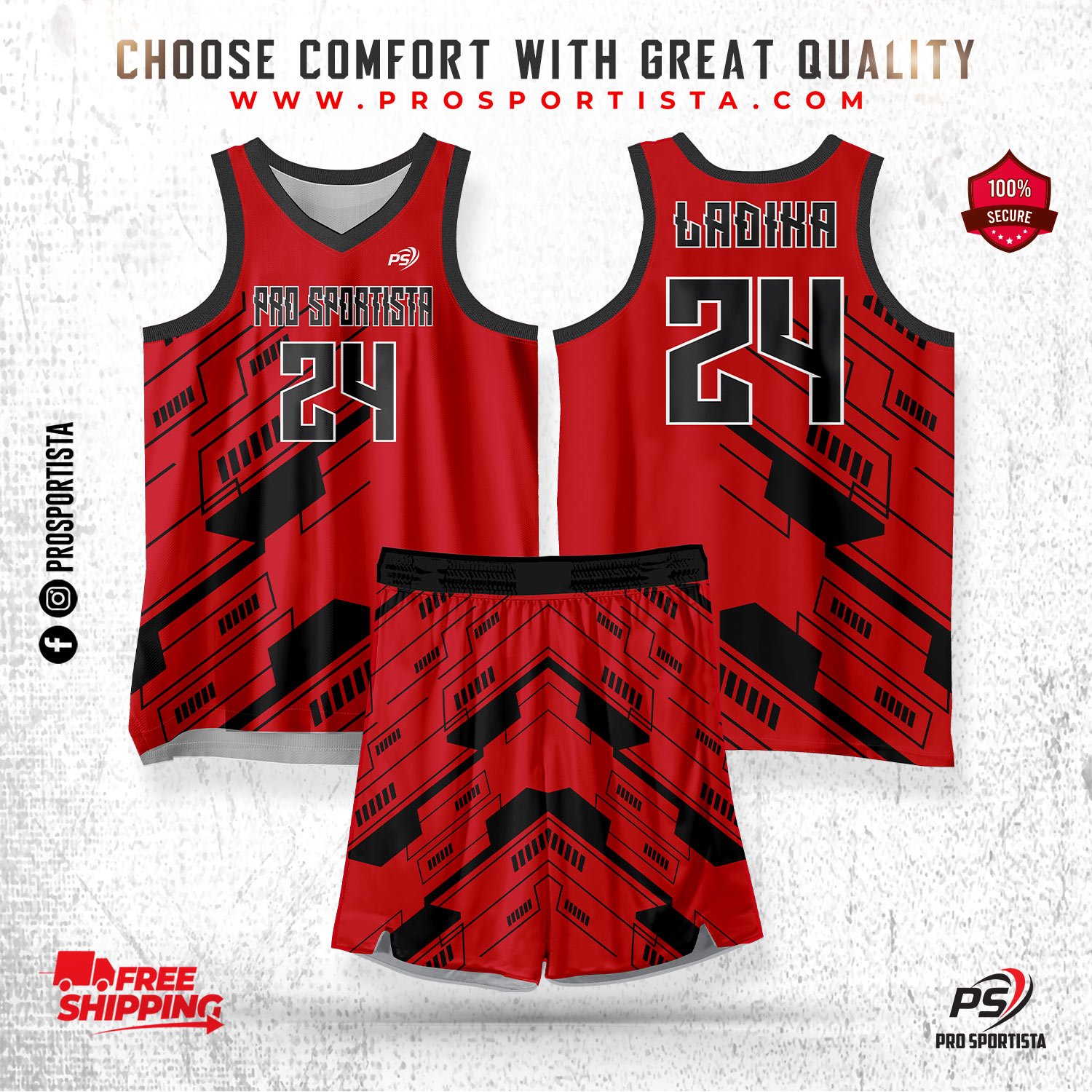 Red & Black Basketball Uniform – Urban Flame Edition - Image 2